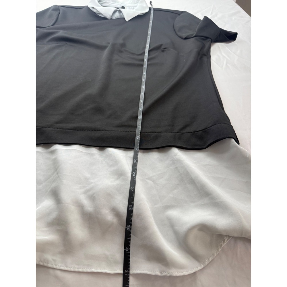 ECI New York Womens XL Black White Layered Peter Pan Collar Short Sleeve Top - Picture 6 of 10